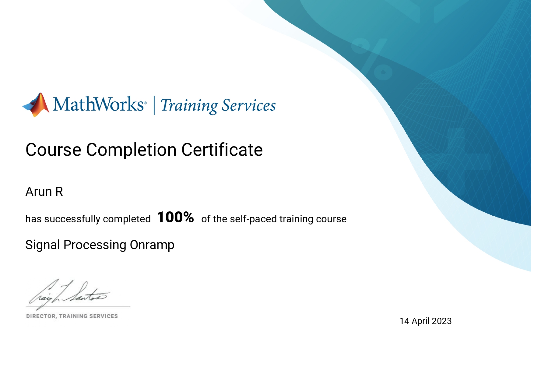 Signal Processing Onramp certificate